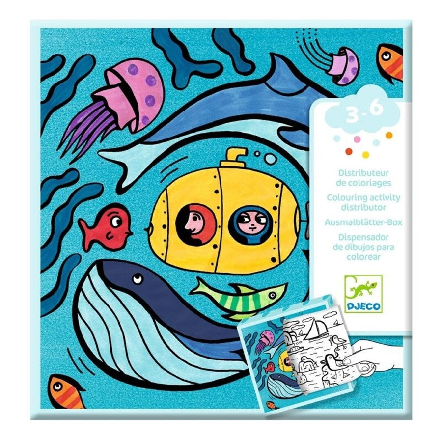 Dispensador de 10 dibujos para colorear + 10 juegos sorpresa Océano