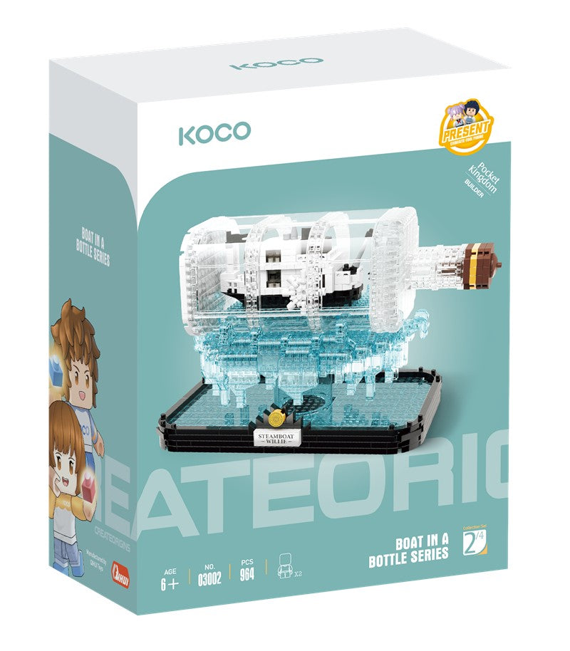 Koco Barco blanco y negro dentro de la botella - 964 piezas