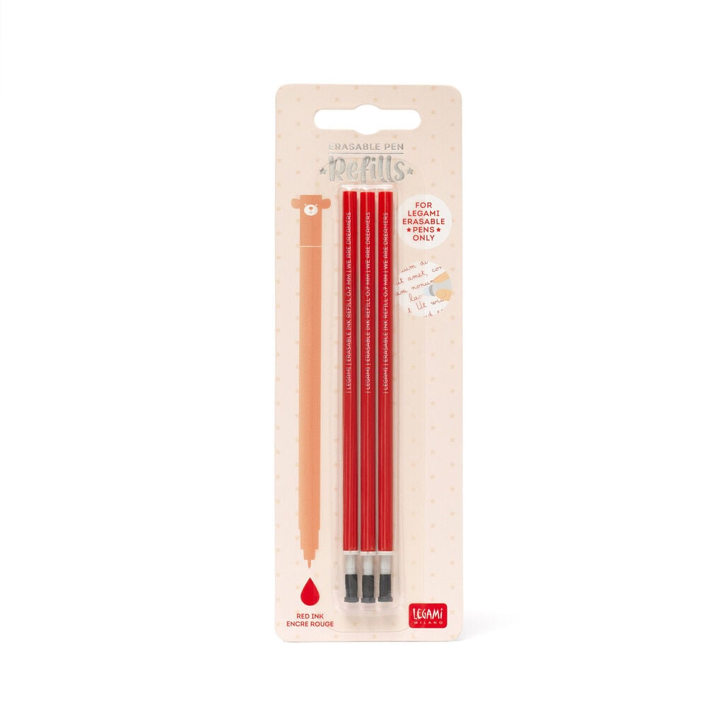 Set de 3 Recambios para Bolígrafo de Gel Borrable - Tinta Roja - Erasable Pen