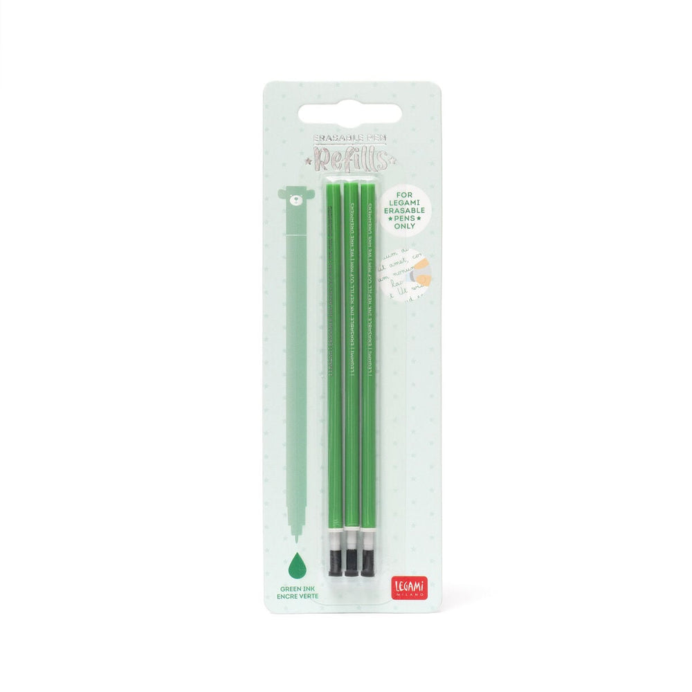 Set de 3 Recambios para Bolígrafo de Gel Borrable - Tinta Verde- Erasable Pen