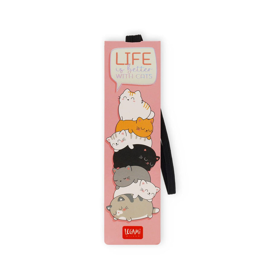 Marcapáginas Ilustrado con Elástico - Kitty, Life Is Better With Cats - Bookmark