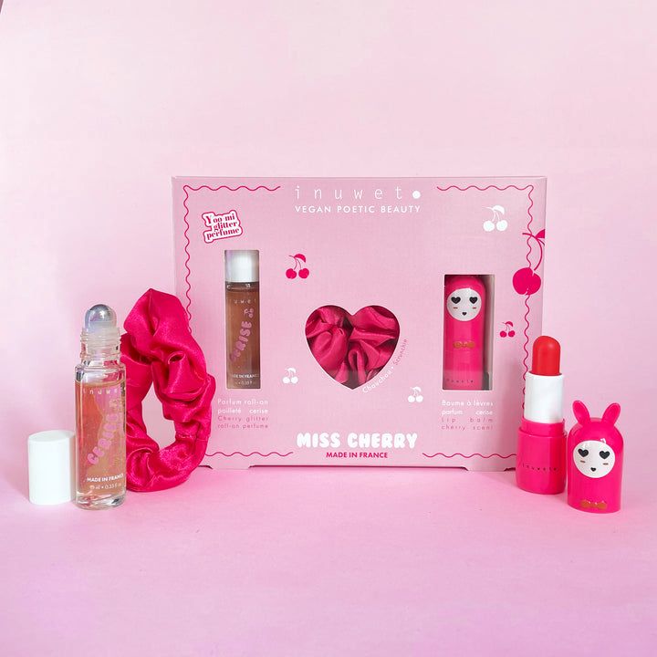 Set regalo Miss Cherry: perfume, scrunchie y labial de cereza