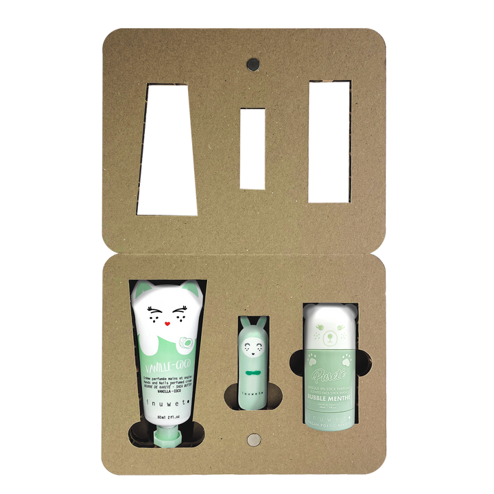 Caja dream aqua: Mascarilla facial stick + Crema manos + Bálsamo labial