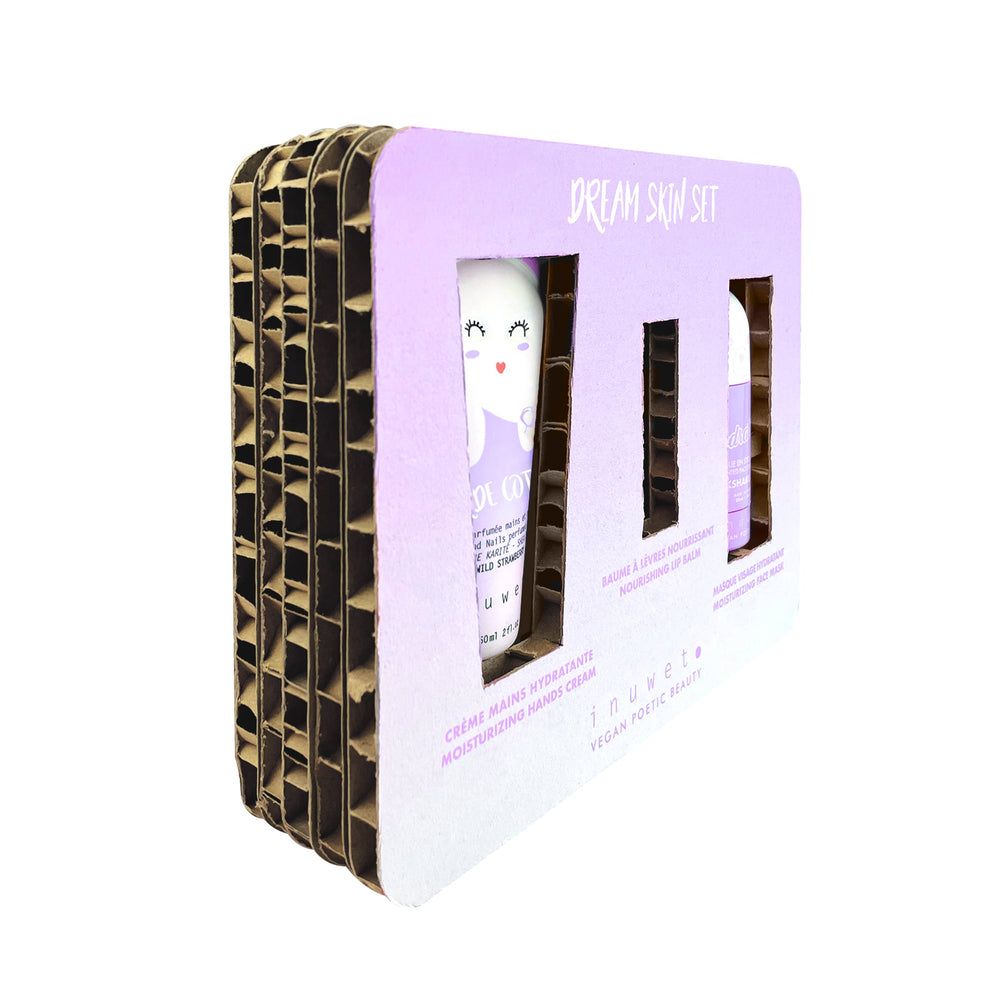 Caja dream morada: Mascarilla facial stick + Crema manos + Bálsamo labial