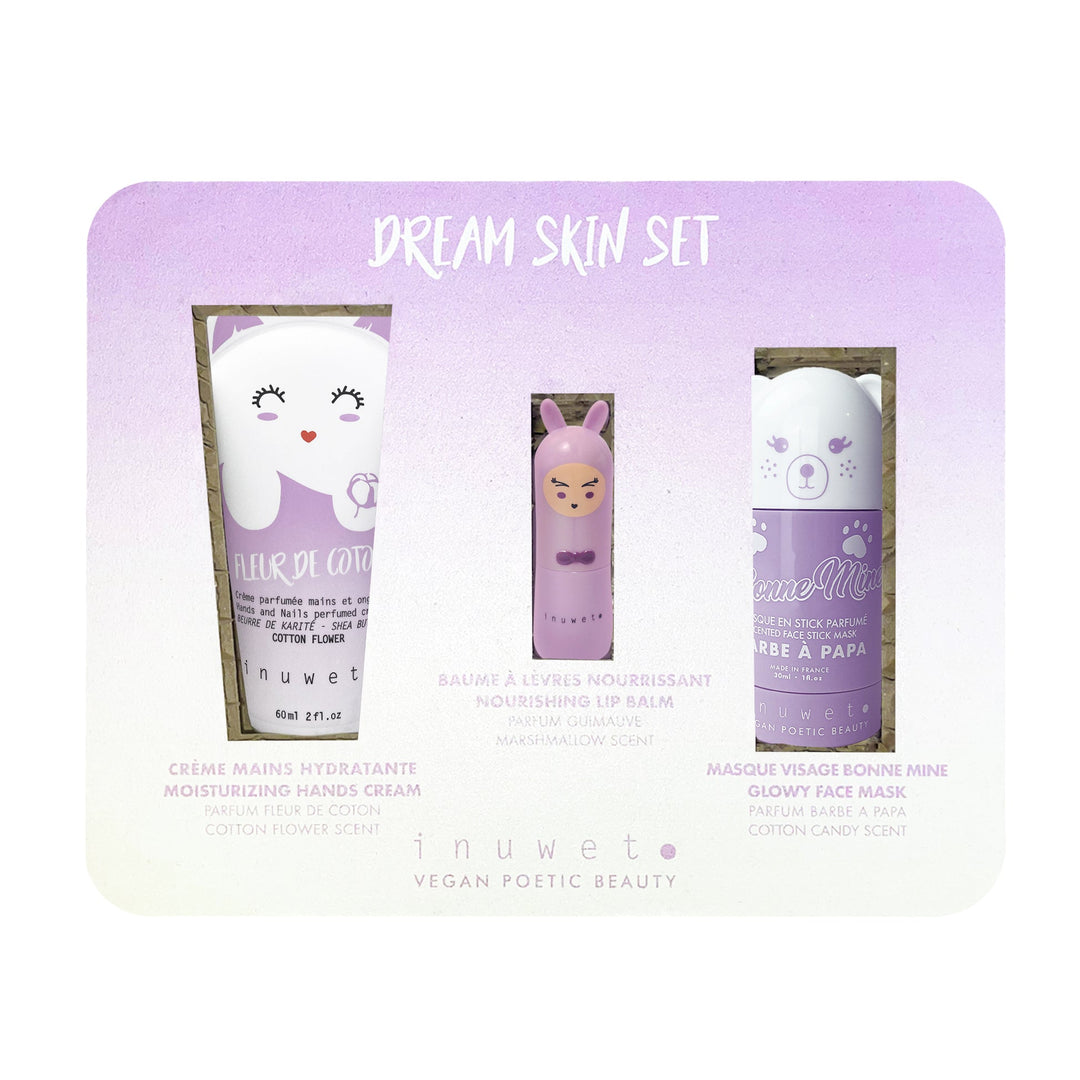 Caja dream morada: Mascarilla facial stick + Crema manos + Bálsamo labial
