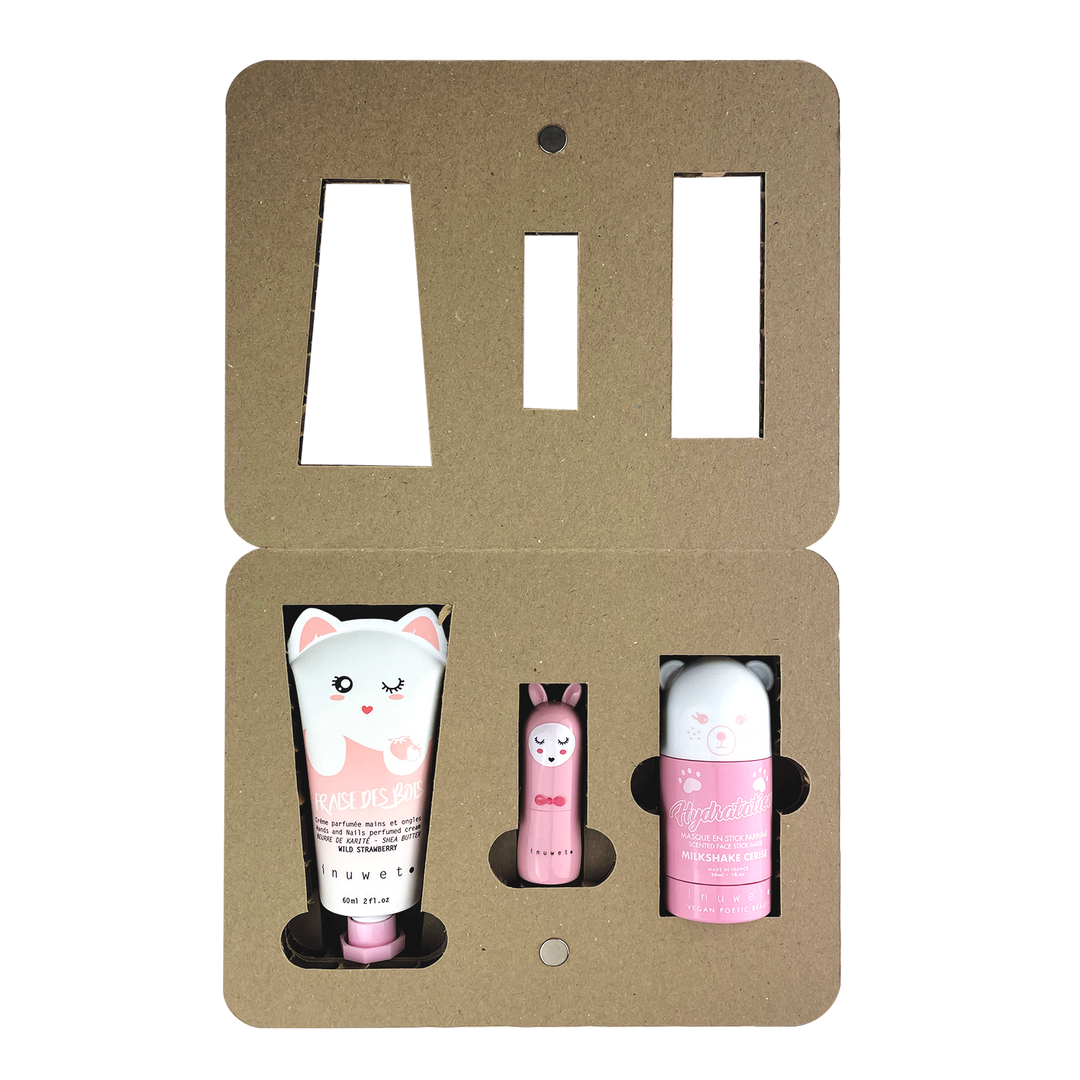 Caja dream rosa: Mascarilla facial stick + Crema manos + Bálsamo labial