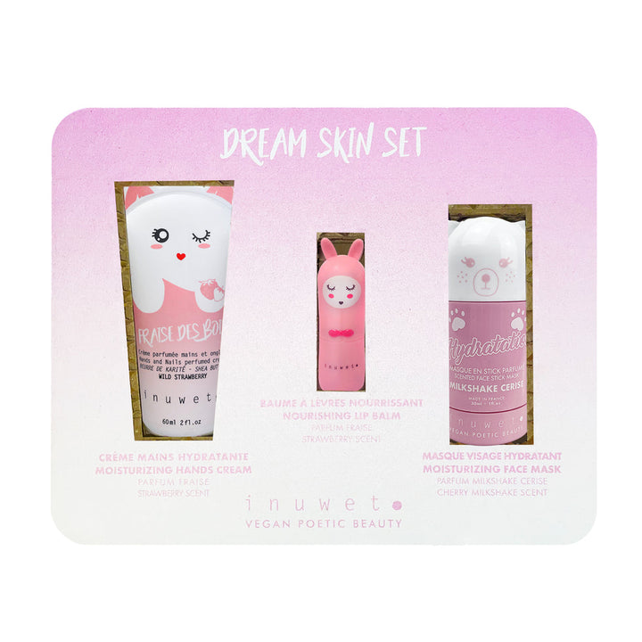 Caja dream rosa: Mascarilla facial stick + Crema manos + Bálsamo labial