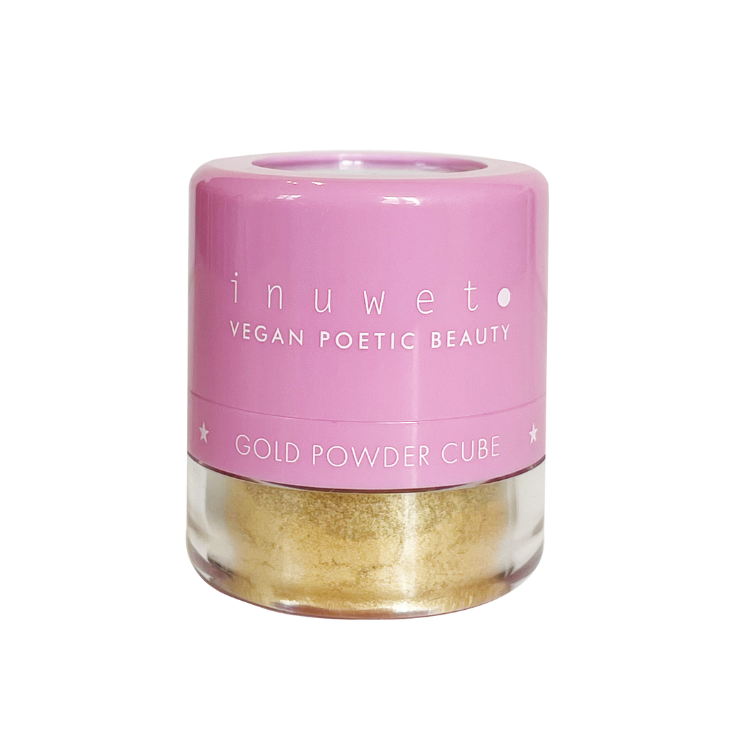 Cubitos de polvos dorados brillantes de maquillaje con espejo