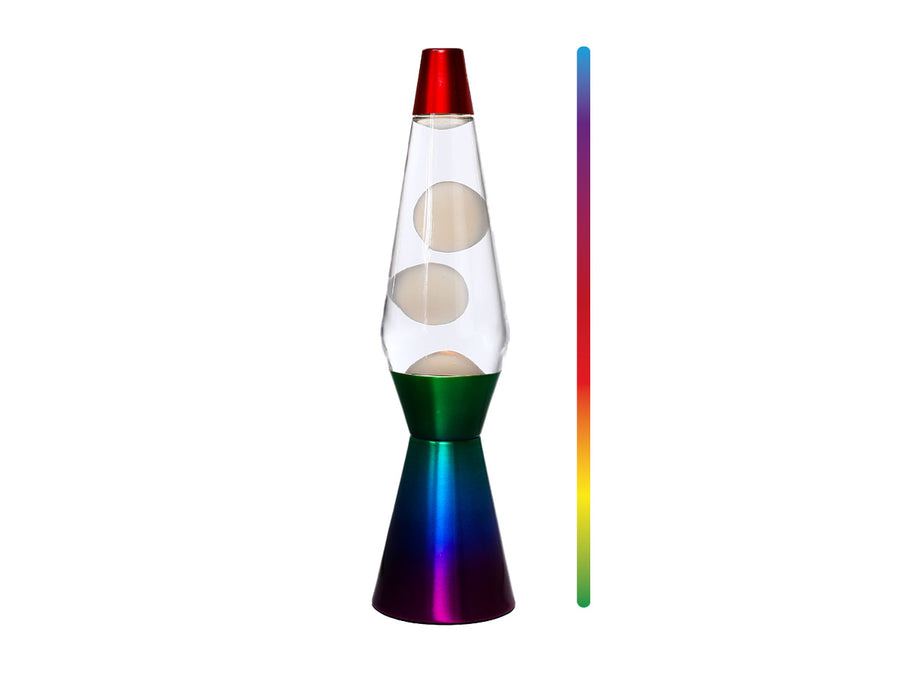 Lámpara de Lava LED 36 cm con Luz que Cambia de Color, Cera Blanca y Base Arcoíris