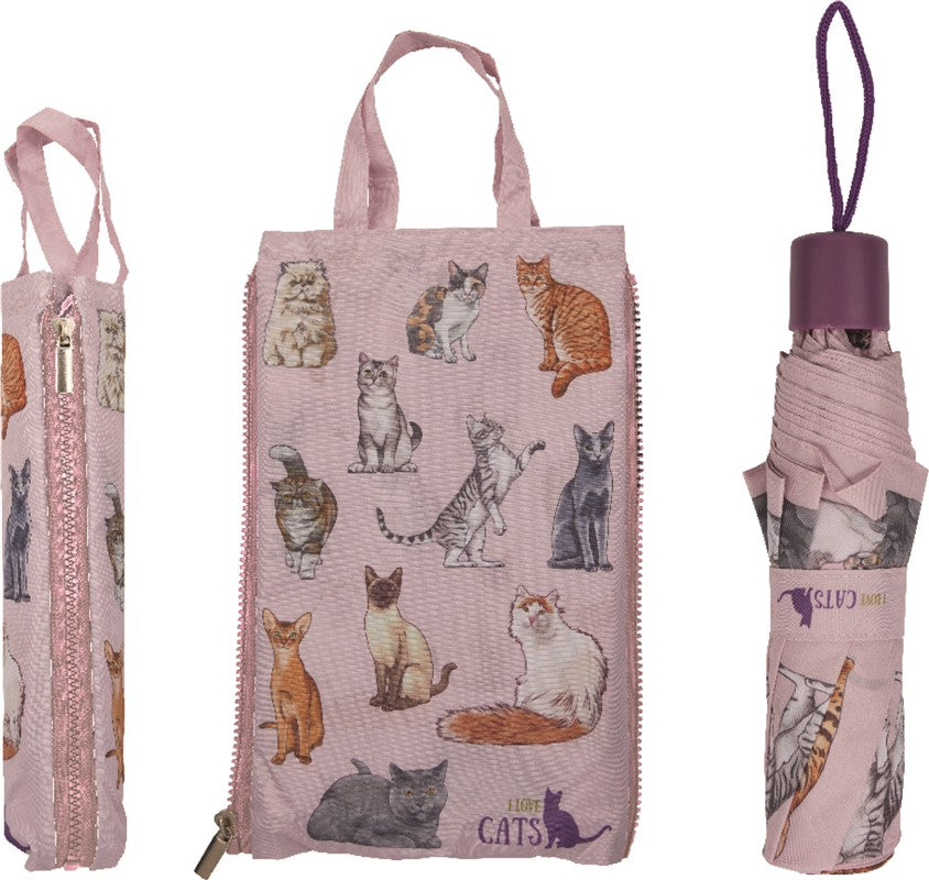Paraguas con bolsa gatos - I love cats & dogs