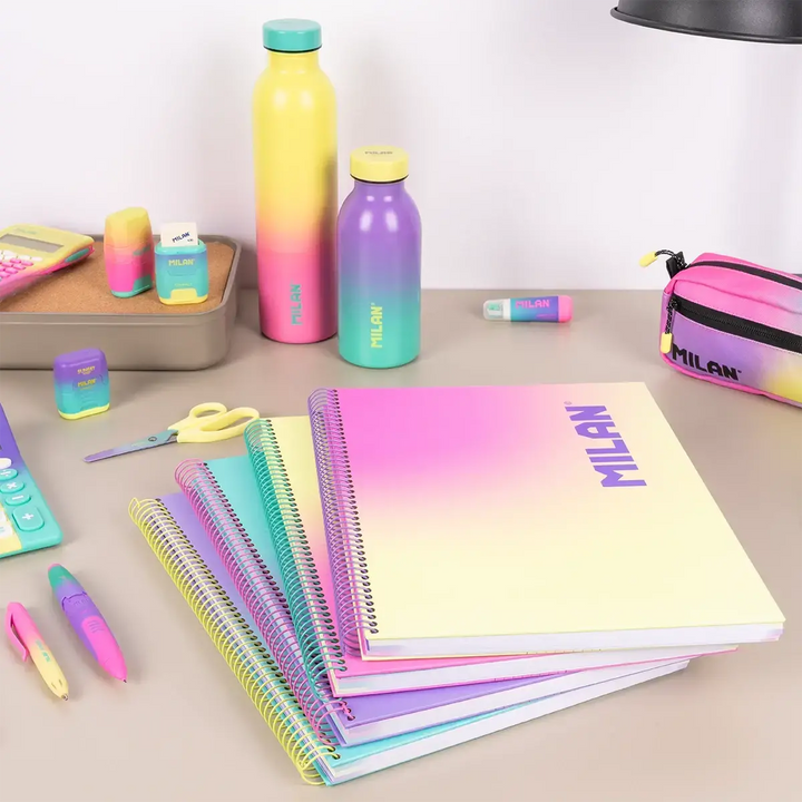 Cuaderno A4 con espiral y tapa dura, papel cuadriculado, 90 hojas de 95gr/m², colección Sunset, amarillo