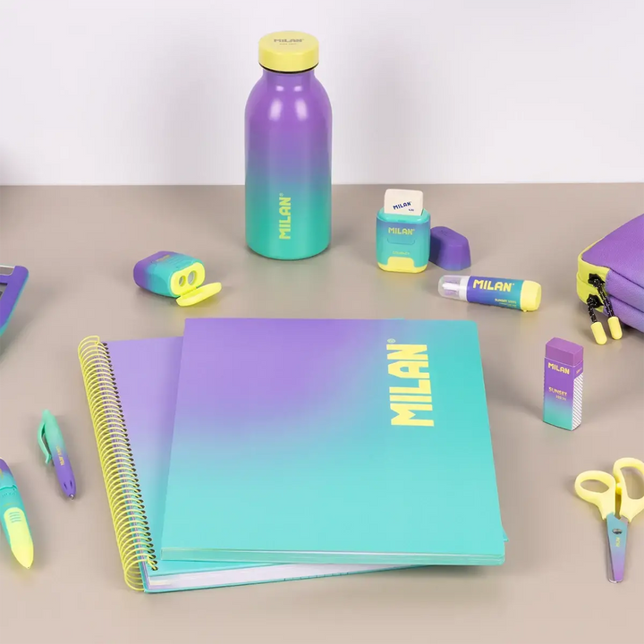 Cuaderno A4 con espiral y tapa dura, papel cuadriculado, 90 hojas de 95gr/m², colección Sunset, turquesa