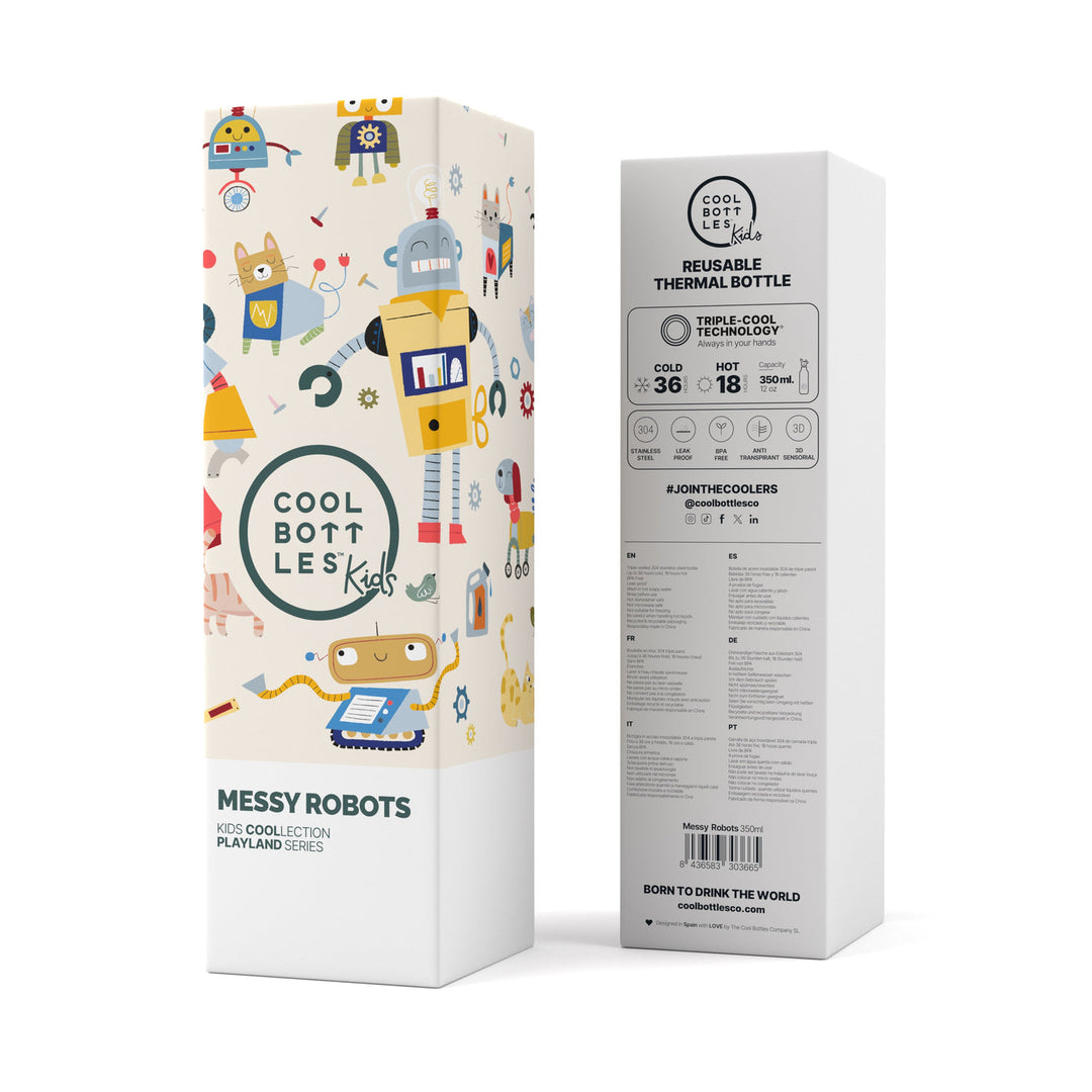 The bottles kids - Botella de agua para niños 350 ml - Messy Robots