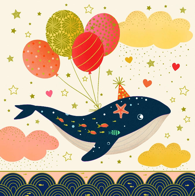 Tarjeta felicitación Arabesque Ballena y globos