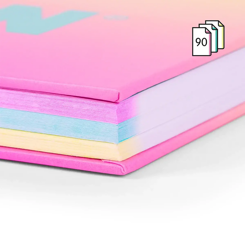 Cuaderno A4 con espiral y tapa dura, papel cuadriculado, 90 hojas de 95gr/m², colección Sunset, rosa