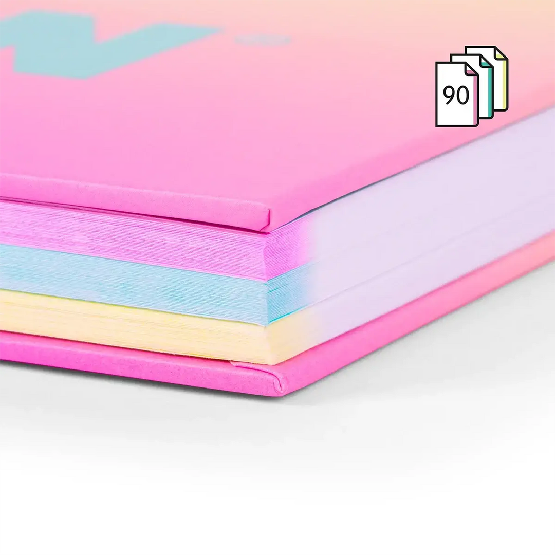 Cuaderno A4 con espiral y tapa dura, papel cuadriculado, 90 hojas de 95gr/m², colección Sunset, rosa