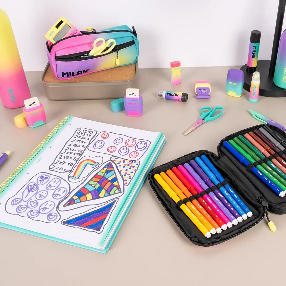 Cuaderno A4 con espiral y tapa dura, papel cuadriculado, 90 hojas de 95gr/m², colección Sunset, turquesa