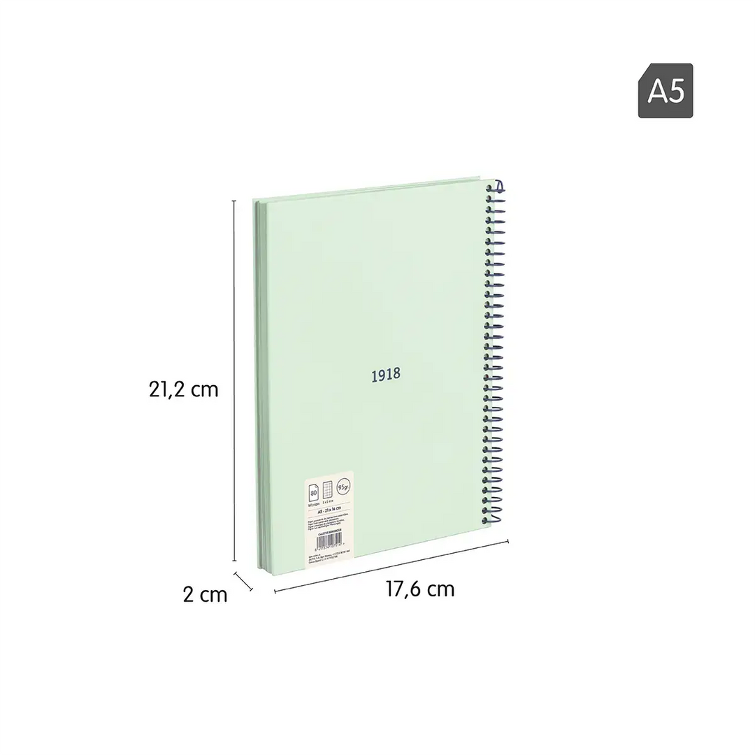 Cuaderno A5 con espiral y tapa dura, papel cuadriculado, colección 430 since 1918