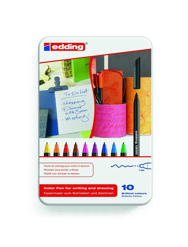 Estuche metal 10 rotuladores Edding 1200  surtidos