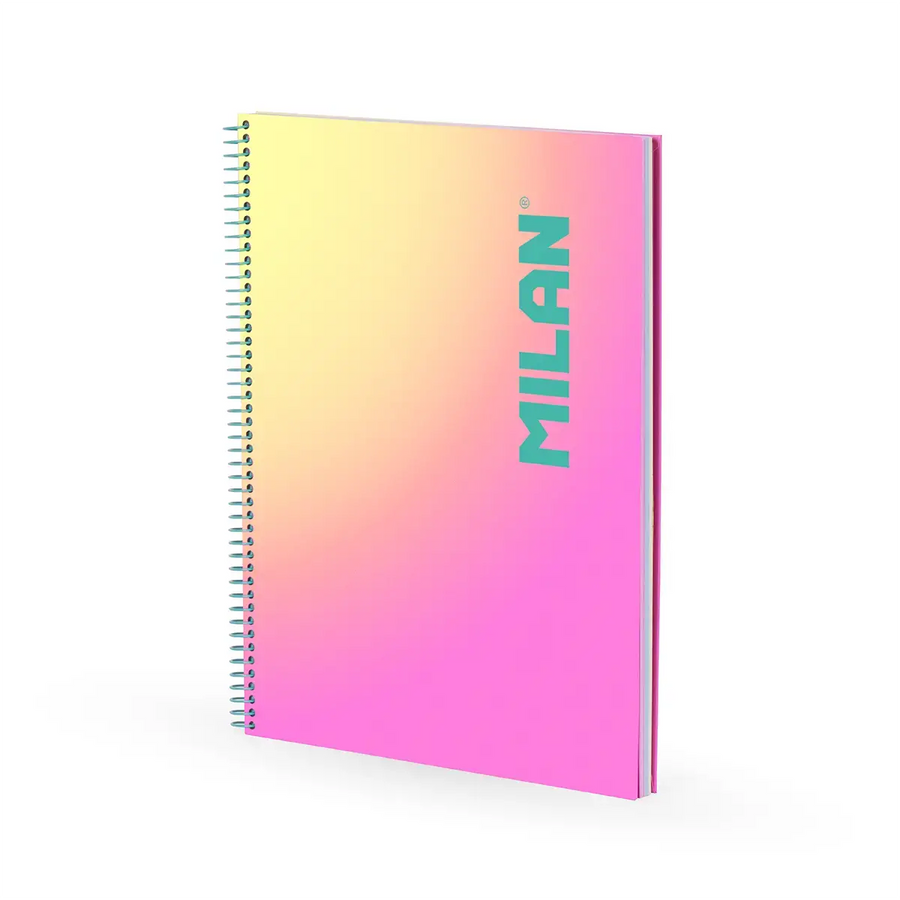 Cuaderno A4 con espiral y tapa dura, papel cuadriculado, 90 hojas de 95gr/m², colección Sunset, rosa