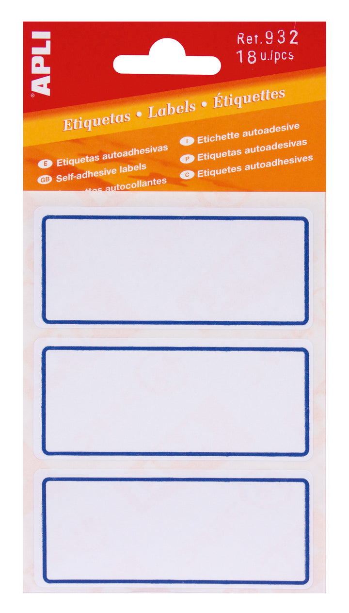 Etiquetas escolares marco azul 18 u.