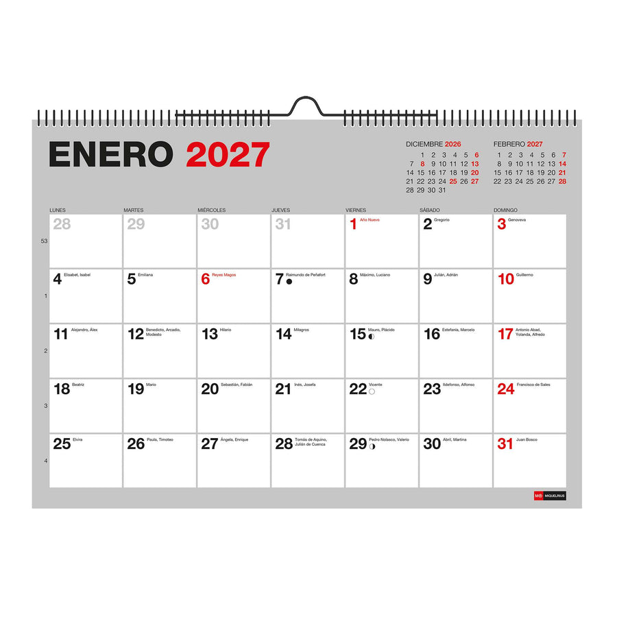 Calend.18 Meses.Pared A4 P/Escr.Basic 2026-27