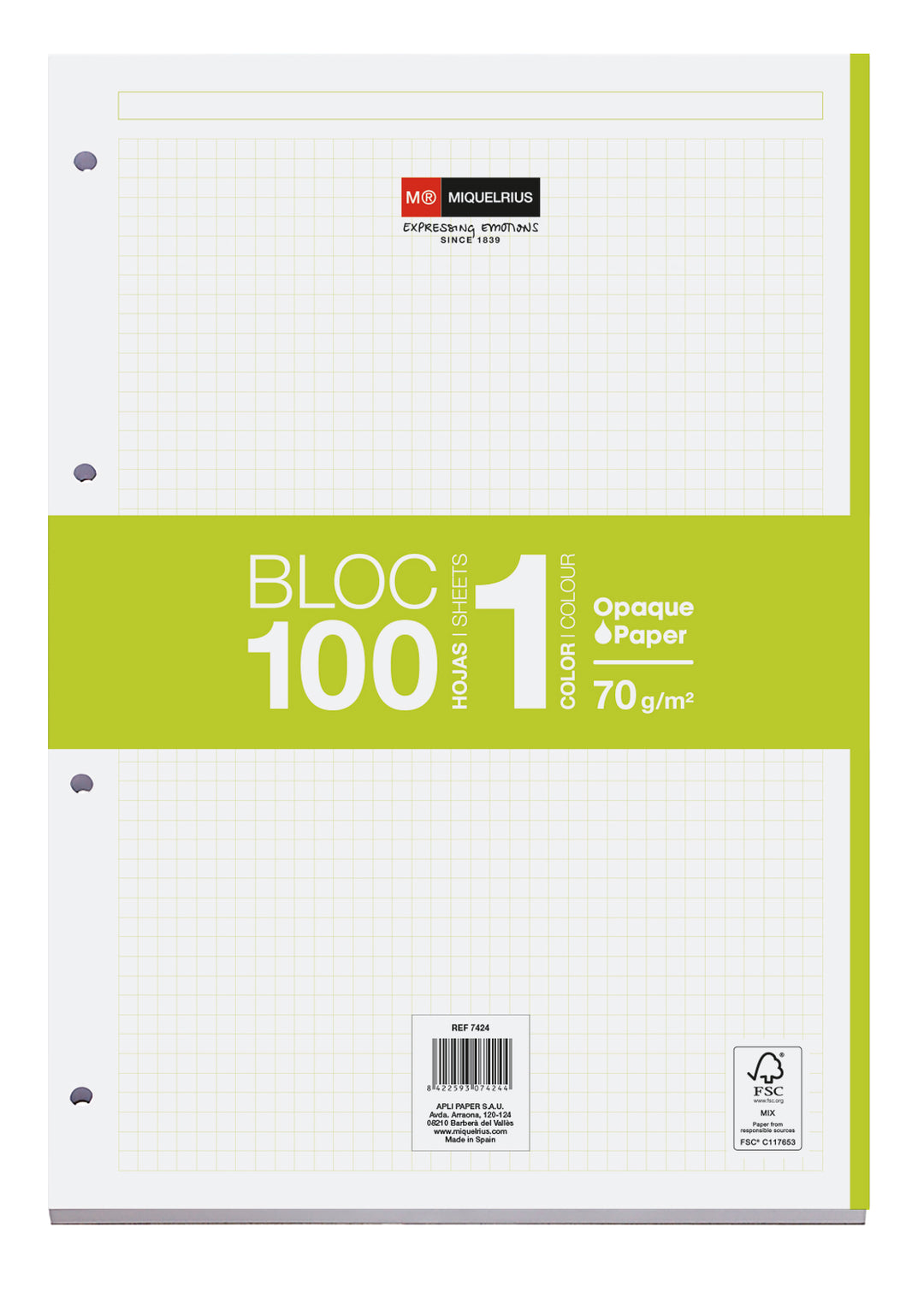Bloc Recambio A4 Cuadrícula 100 Hojas 1 Color Miquelrius Lima