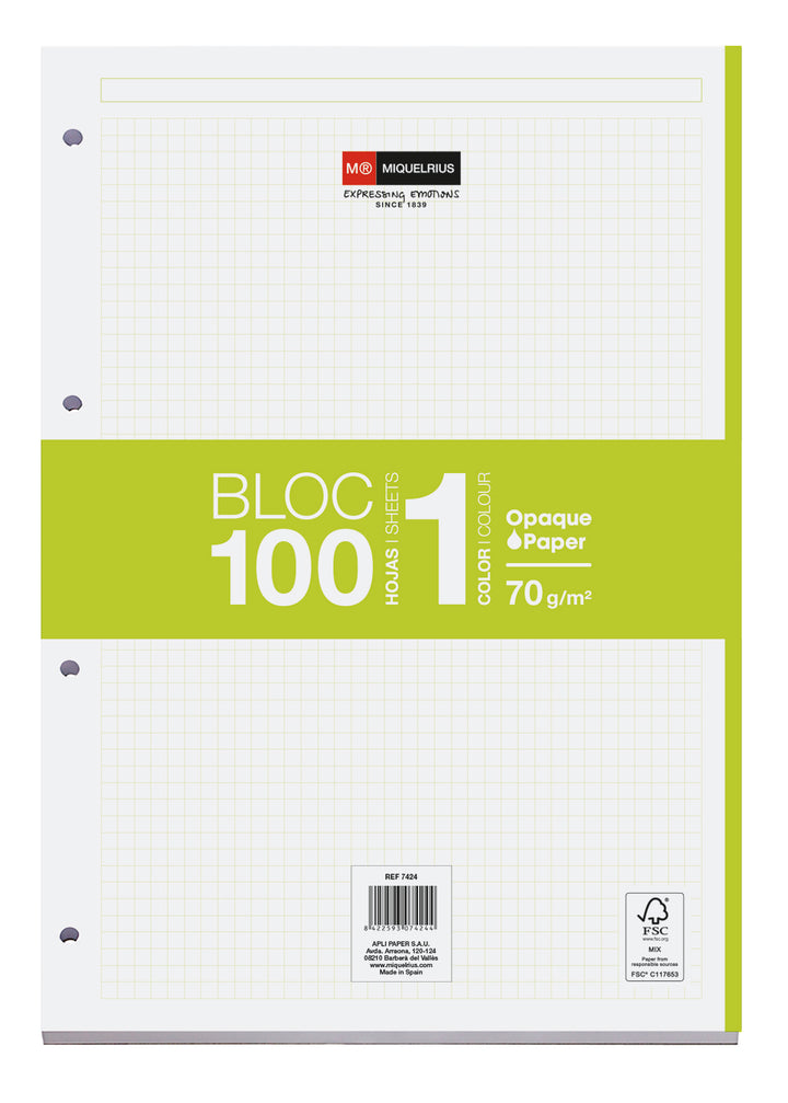 Bloc Recambio A4 Cuadrícula 100 Hojas 1 Color Miquelrius Lima