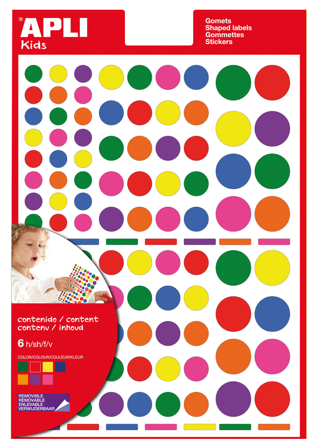 Bolsa gomets geométricos removibles multicolor 6 hojas