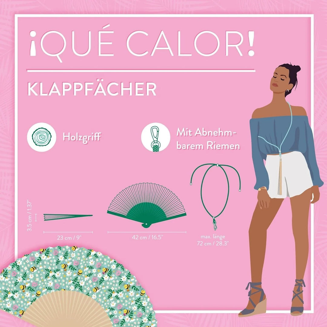 Que Calor! - Folding Fan - Bee - Green