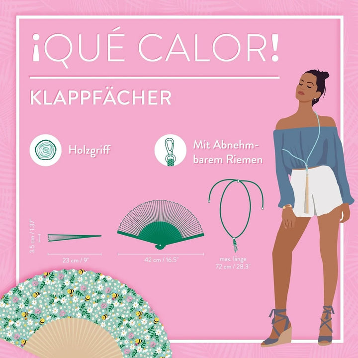 Que Calor! - Folding Fan - Bee - Green