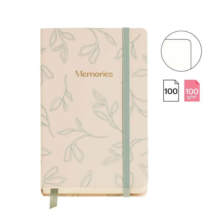 Cuaderno 90X140 liso Logbook Bloom - Leaves in the wind green