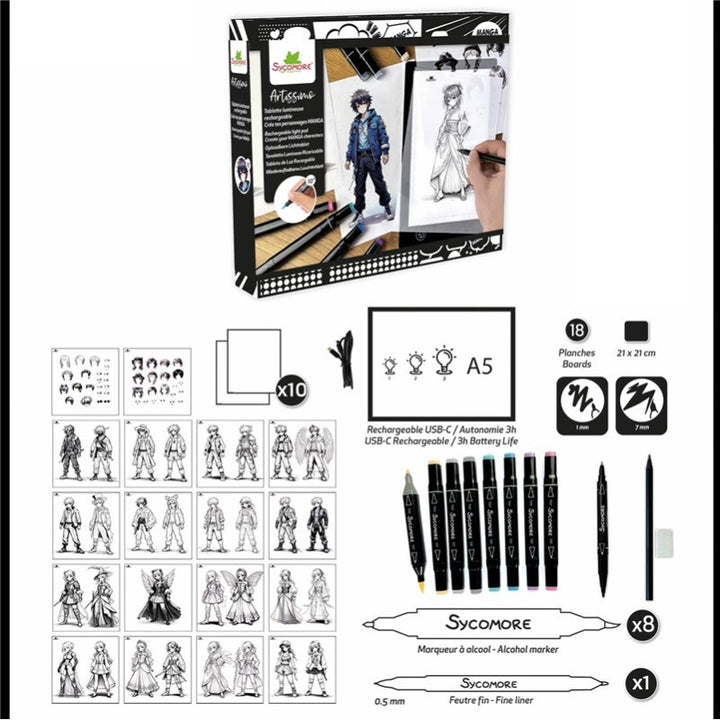 Manga - Tableta de luz LED recargable XL - Crea tus personajes de manga