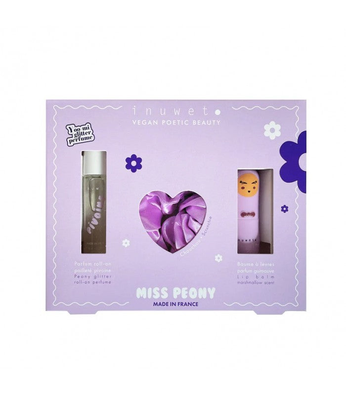 Set regalo Miss Peony: perfume, scrunchie y labial de nube