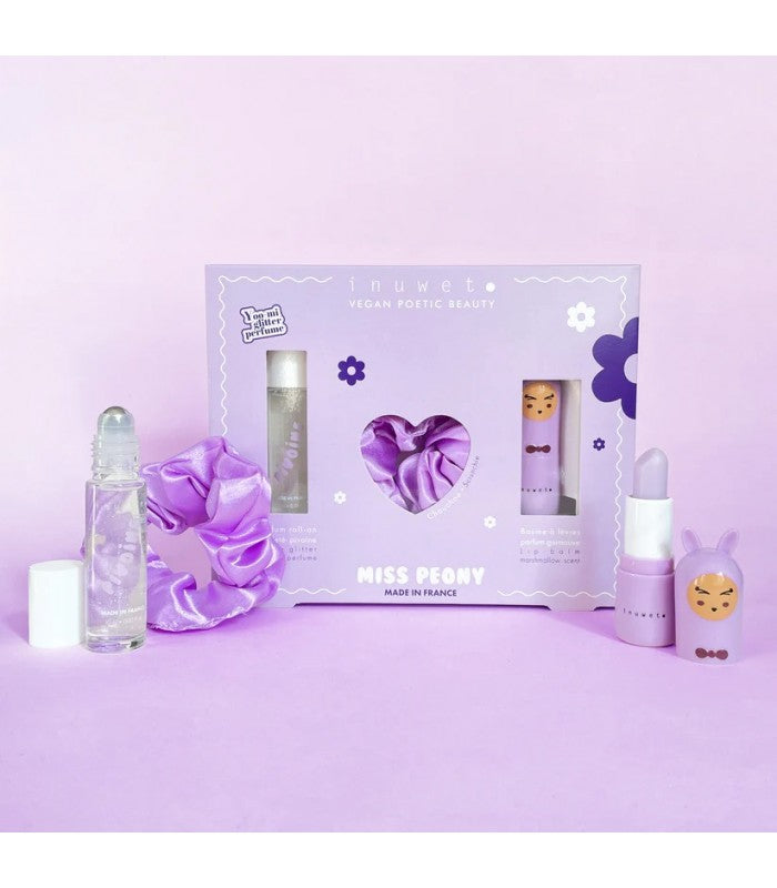 Set regalo Miss Peony: perfume, scrunchie y labial de nube