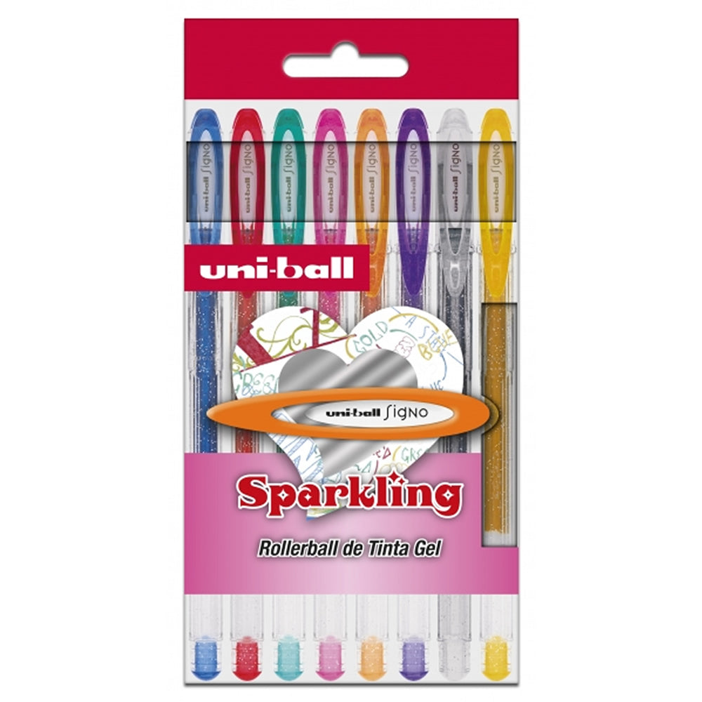 Uni-ball Signo Sparkling - Estuche de 8 rollers de tinta de gel colores efecto purpurina
