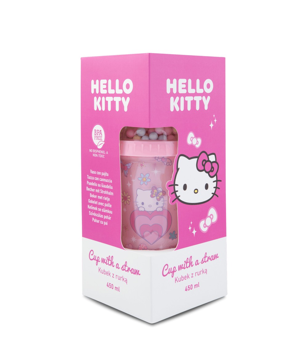 Vaso 450 ml con pajita Hello Kitty - Pink