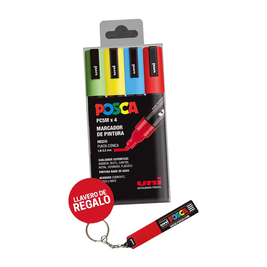 Posca PC-5M/4C Estuche escolar + llavero regalo